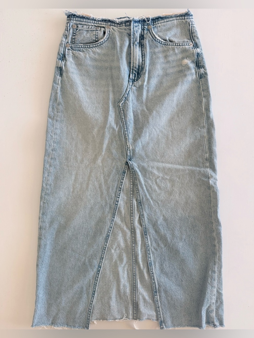 Rag & Bone Erin Light Wash Denim long midi maxi Jean Skirt Raw Waist 100% cotton